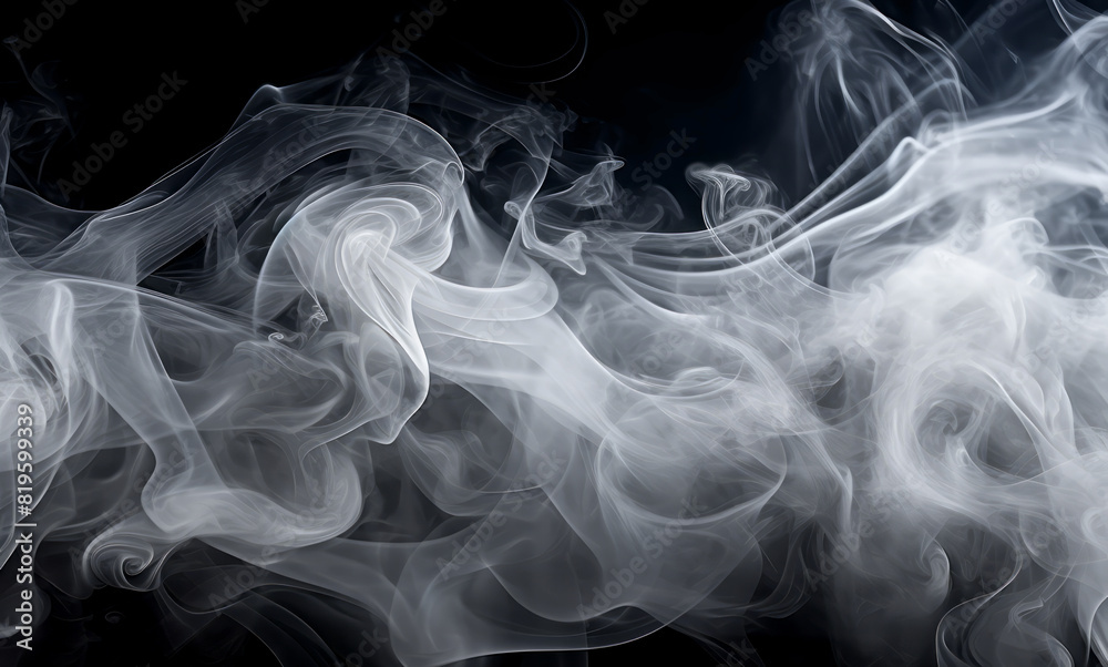 Poster swirling smoke patterns on a dark background, showcasing a creative concept of fluid motion. generat
