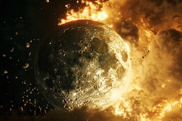 Exploding moon in end of the world concept