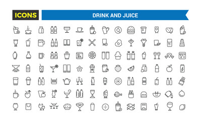 Drink and Juice icon set. Outline icons pack. Editable vector icon and illustration.