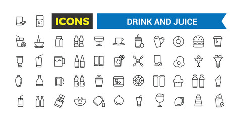 Drink and Juice icon set. Outline icons pack. Editable vector icon and illustration.