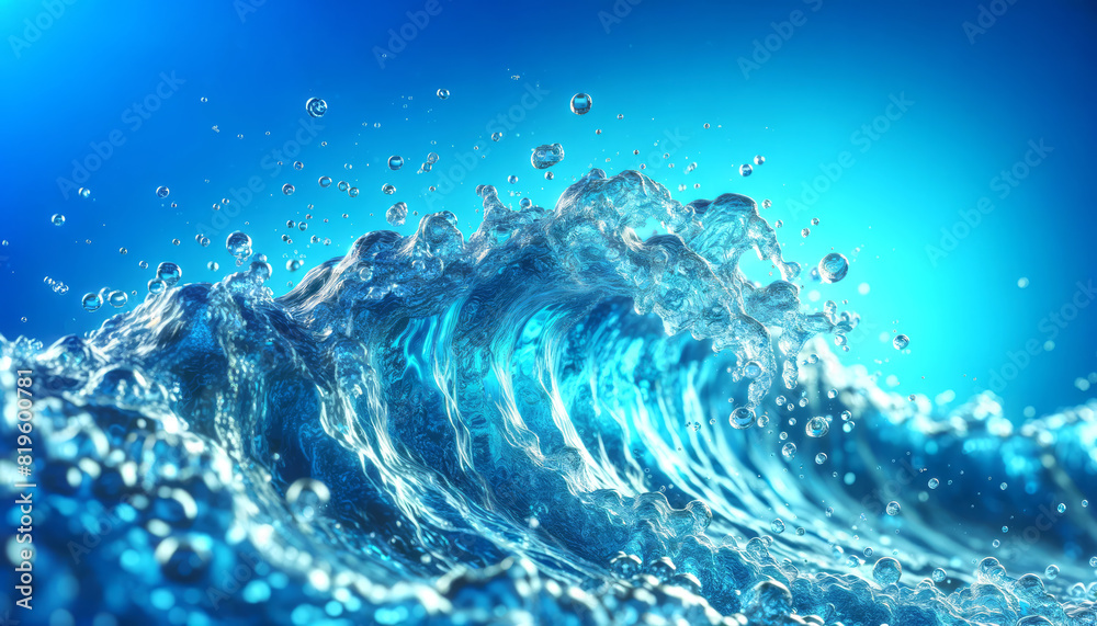 Aufkleber dynamic water wave captured on a blue background, representing the concept of fluid motion. generati