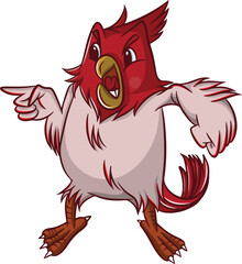 cute bird cartoon illustration design with shocked expression pointing at something.eps