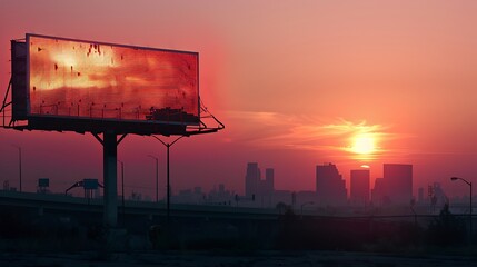  As the first light of dawn breaks over the city, a billboard emerges from the shadows, its pristine surface catching the golden hues of morning. Behind it,