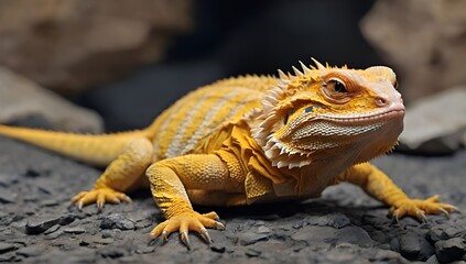 Closeup shot of a yellow Central bearded dragon on a stony surface