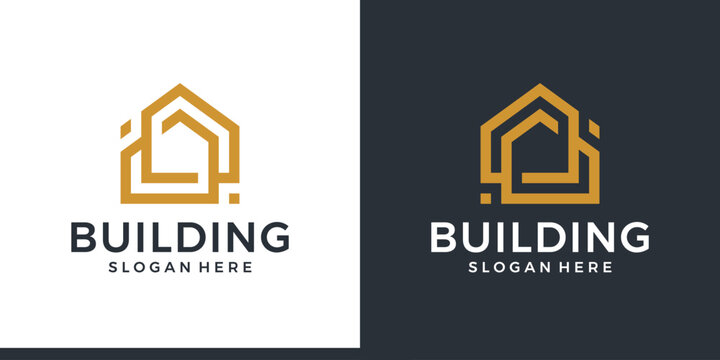 Modern house real estate logo design template. Home building with a line style model graphic design icon symbol vector
