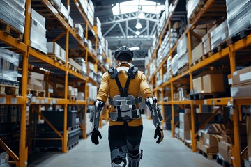 Warehouse workers use exoskeletons to lift heavy objects with ease