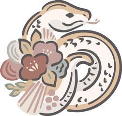 年賀状　2025　へび　正月飾り　輪飾り　巳年　巳　蛇　モダン　手描き　かわいい　イラスト素材