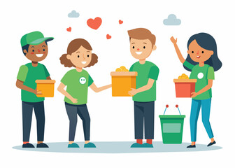 Volunteers Collecting Donations for Charity Vector illustration 