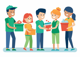 Volunteers Collecting Donations for Charity Vector illustration 