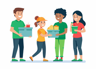 Fototapeta premium Volunteers Collecting Donations for Charity Vector illustration 