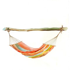 Minimalistic watercolor of a hammock on a white background, cute and comical.