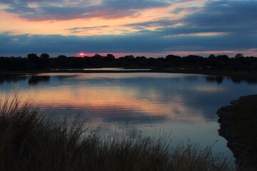 Afrikanischer Busch - Krügerpark - Sonnenuntergang am Nsemani Damm / African Bush - Kruger Park - Sundown at Nsemani Dam /