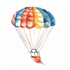 Minimalistic watercolor of a parasailing parachute on a white background, cute and comical.