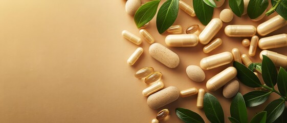 Herbal supplements on a plain earthy brown background with natural light