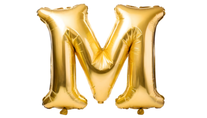 Realistic letter m made of golden balloon