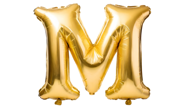 Realistic letter m made of golden balloon