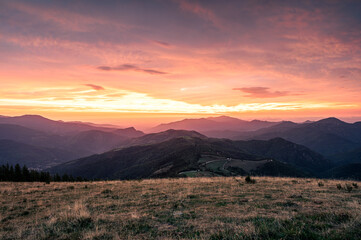 Beautiful colorful sky sunrise in the mountains
