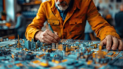 A businessman hands crafting a model, emphasizing creativity in business planning.