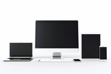 Fototapeta premium Mockup of computer, laptop, monitor and tablet created with generative ai