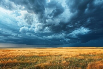Fototapeta premium Expansive Golden Field Under Dramatic Sky