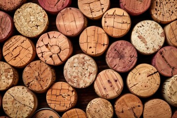Background Wine. Close Up Detail of French Bordeaux Wine Corks on Wooden Surface