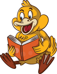 Fototapeta premium cute duck cartoon illustration design is reading a book.eps