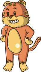cute little tiger cartoon illustration design smiling ready to challenge.eps