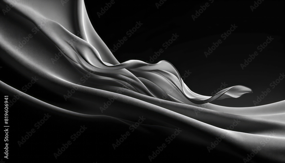 Poster flowing satin fabric in grayscale on a dark background, embodying a concept of elegance. generative 