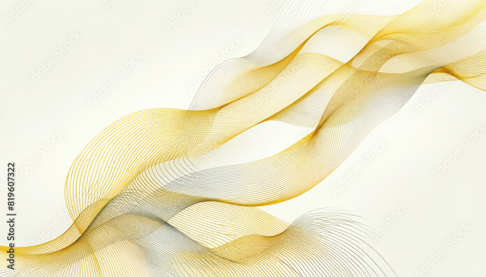 Aufkleber Abstract yellow lines flowing across a white background in a smooth, wave-like design, embodying the concept of movement and fluidity. Generative AI