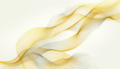 Abstract yellow lines flowing across a white background in a smooth, wave-like design, embodying the concept of movement and fluidity. Generative AI