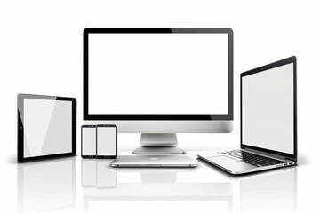 Fototapeta premium Mockup of computer, laptop, monitor and tablet created with generative ai