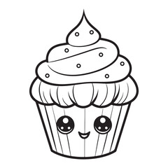 Black simple cupcake mascot logo icon, vector illustration on white background