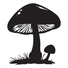 Flat mushroom icon design, black vector illustration on white background