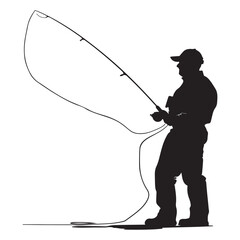 Black fisherman silhouette vector illustration on white background