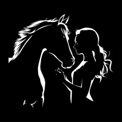 Horse Girl Vector silhouette of Girl with horse in white background.