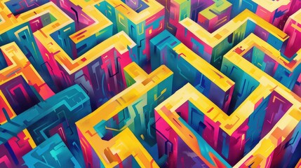 Psychedelic Graffiti Maze in Bold Brutalist Futuristic Style