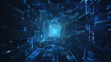 Digital data technology background with blue light, Digital cyber space, High speed internet digital data transfer, future technology