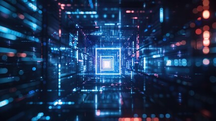 Digital data technology background with blue light, Digital cyber space, High speed internet digital data transfer, future technology