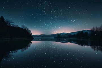 Fototapeta premium Starlit Night Sky Over Calm Lake