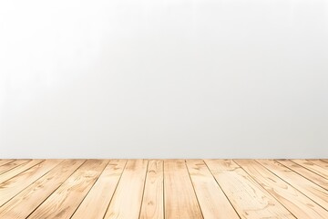 A wooden floor with a white wall in the background