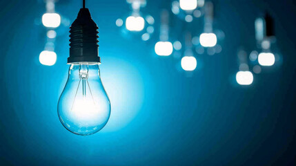 Concept of Ideas and Innovation: a glowing light bulb with sparkles on a bokeh background.