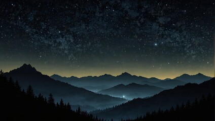illustration photo of mountains at night with many stars in the sky made by AI generative