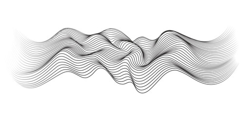 Abstract wave black lines, vector flowing gradient smooth curve.