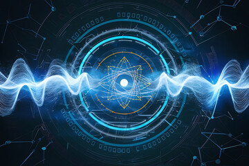 Abstract Background Featuring Digital Waves, Dynamic Networks, and Quantum Computing.