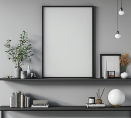 3D render Frame blank mockup. Home Office wall poster mockup. Interior mockup with background. Modern interior design.