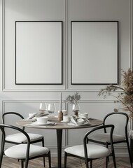3D render Frame mockup, blank paper. Restaurant room wall poster mockup. Interior mockup with house background. Modern Interior design.