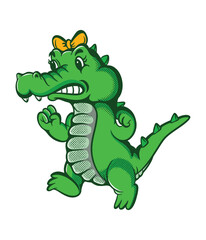 cartoon illustration design of a cute female crocodile with an angry expression