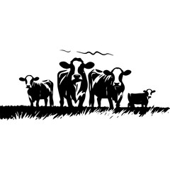 Cattle Cow Grass silhouette livestock farm black logo design