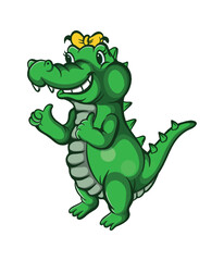 cartoon illustration design of a cute female crocodile giving a thumbs up