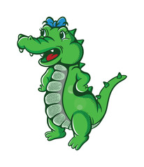 cartoon illustration design of a cute female crocodile smiling very happily